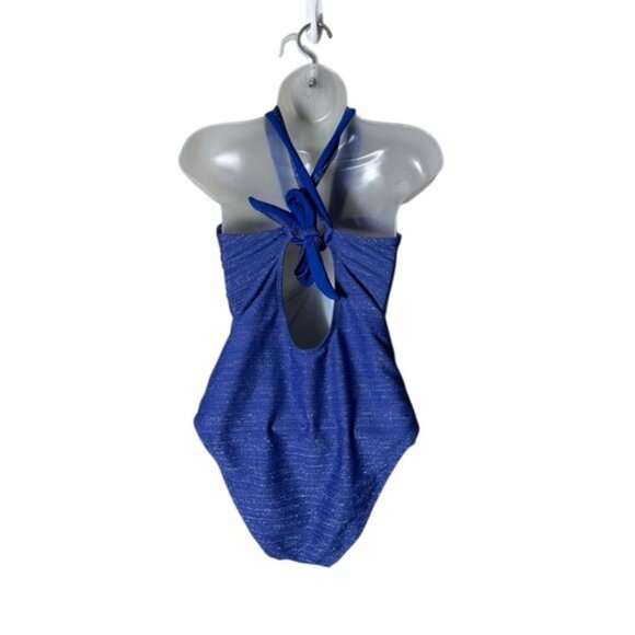 Cupshe Blue Lurex Crossback Cheeky One-Piece Large New Blue Beachy Coastal - Picture 5 of 10